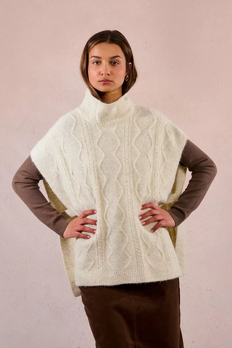 Molly Bracken Cream Sleeveless Cable Knit Sweater