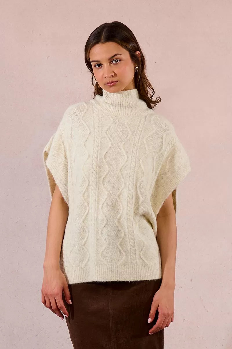 Molly Bracken Cream Sleeveless Cable Knit Sweater