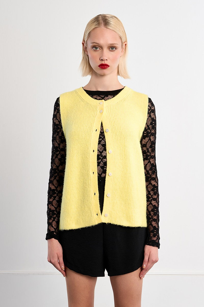 Molly Bracken Yellow Sleeveless Buttoned Cardigan