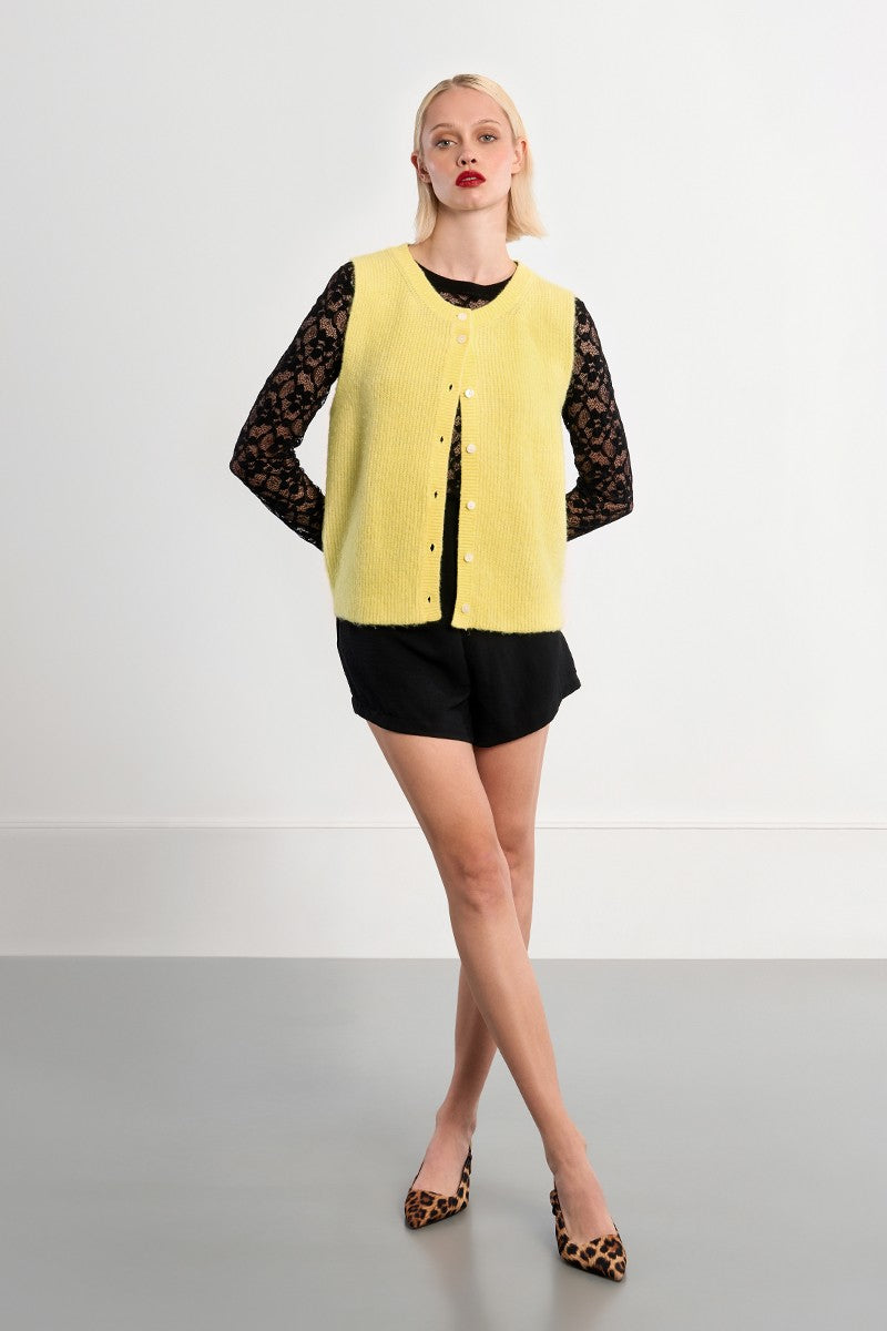 Molly Bracken Yellow Sleeveless Buttoned Cardigan