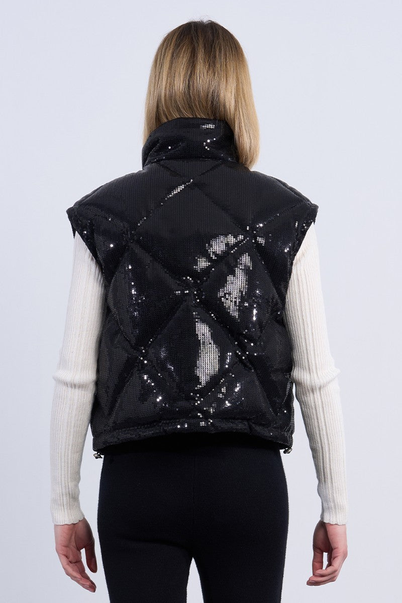 Molly Bracken Down Black Sequin Sleeveless Jacket