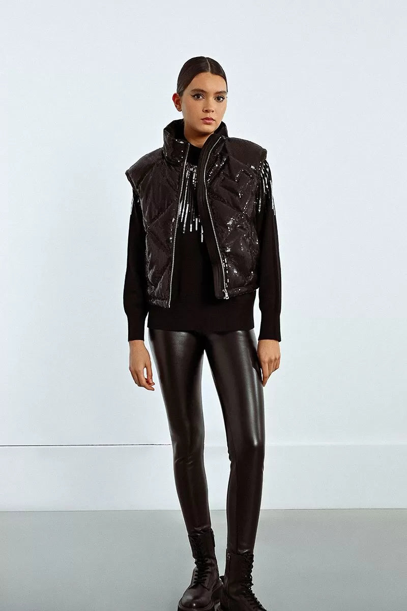 Molly Bracken Down Black Sequin Sleeveless Jacket