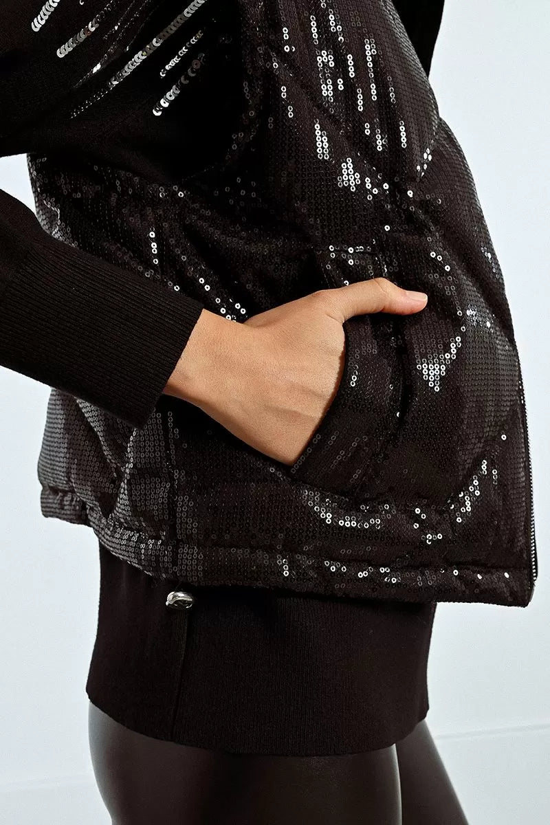 Molly Bracken Down Black Sequin Sleeveless Jacket