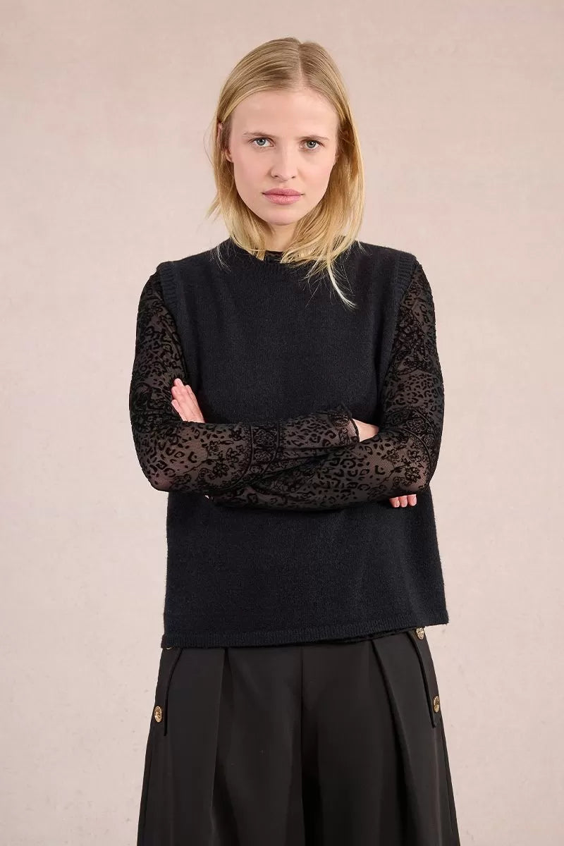 Molly Bracken Sleeveless Black Sweater With Open Back