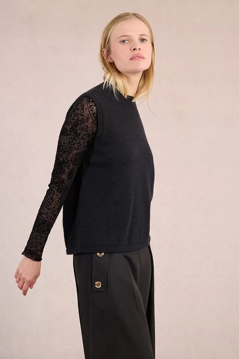 Molly Bracken Sleeveless Black Sweater With Open Back