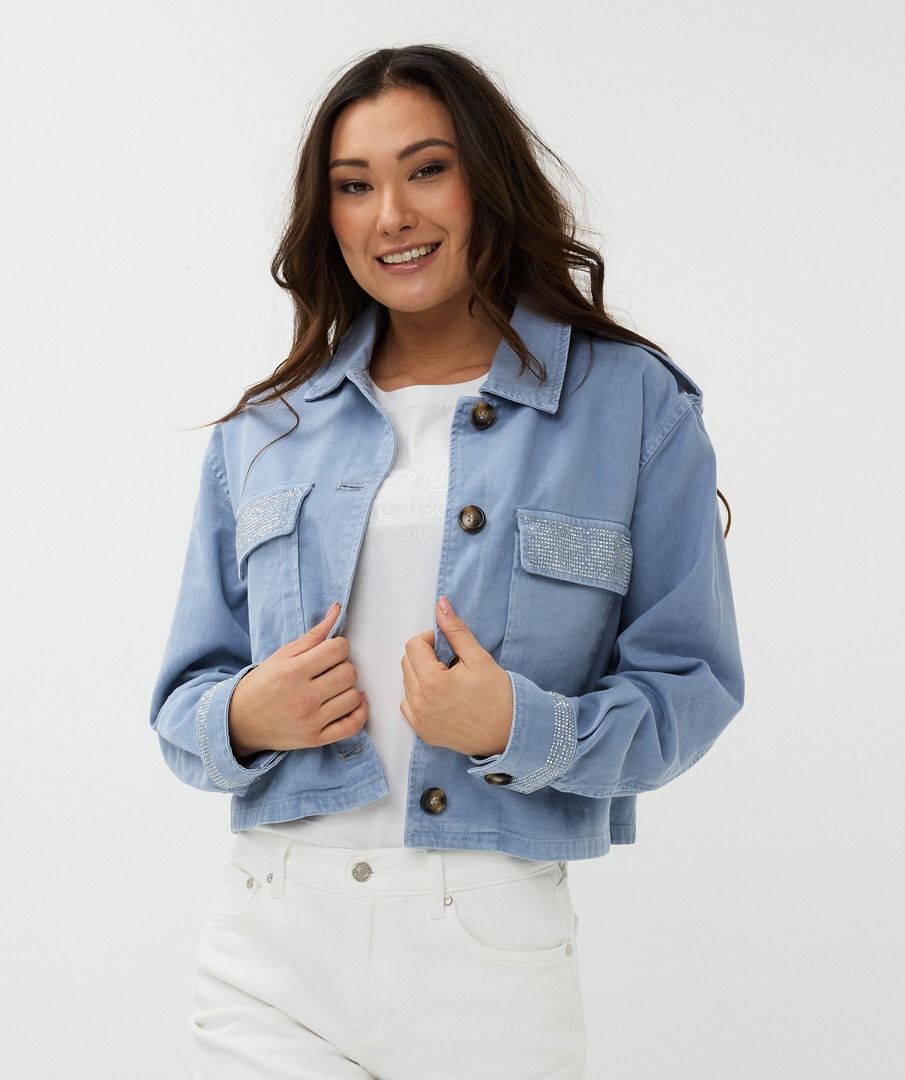 Esqualo Mid Blue Jacket Wide Stud Jeans