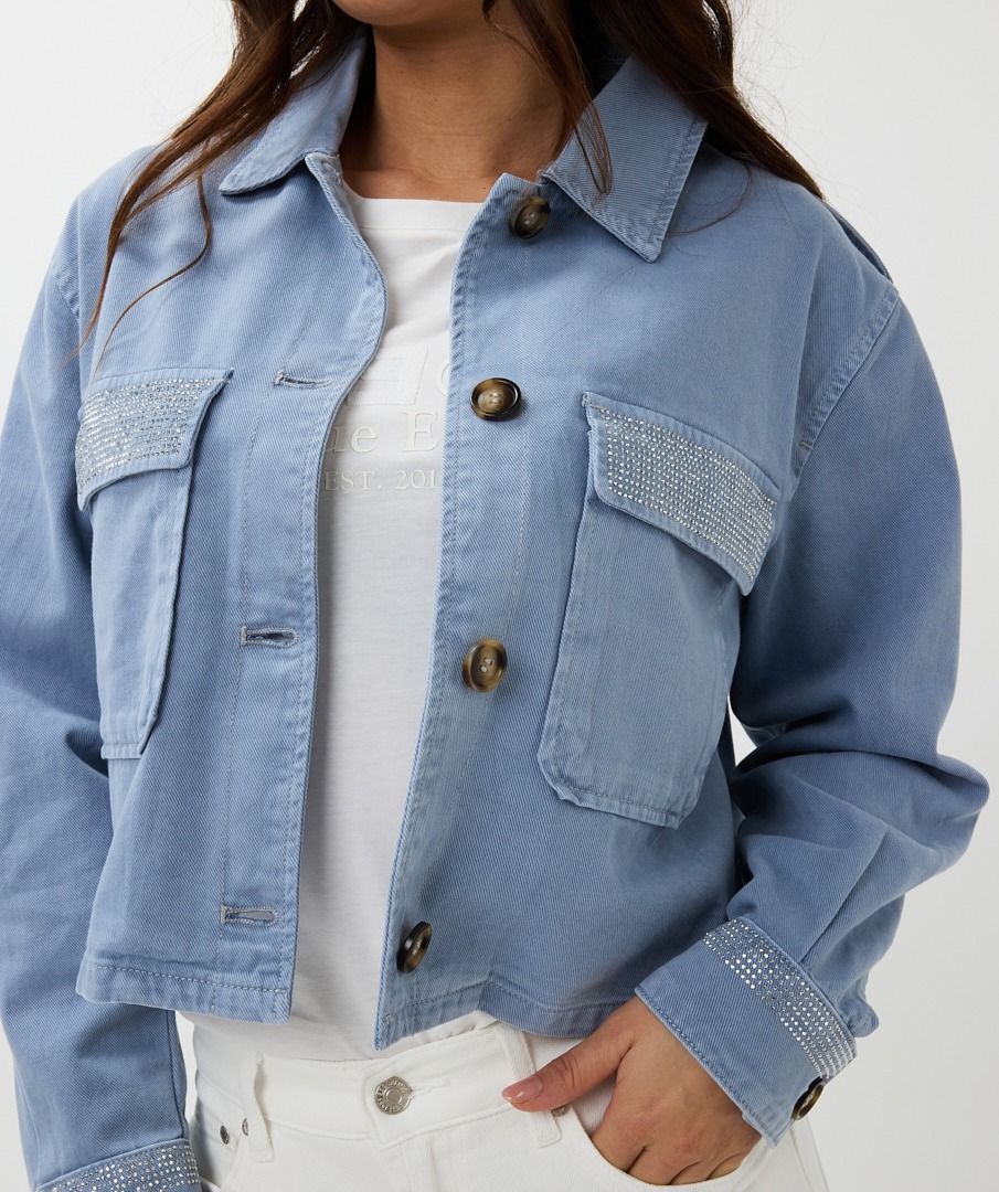 Esqualo Mid Blue Jacket Wide Stud Jeans