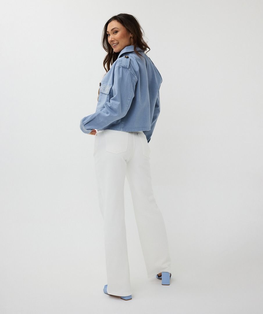 Esqualo Mid Blue Jacket Wide Stud Jeans