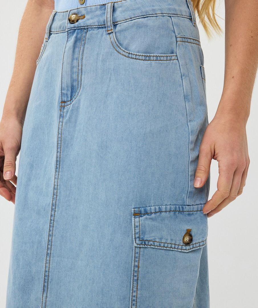 Esqualo Mid Blue Midi Jean Skirt