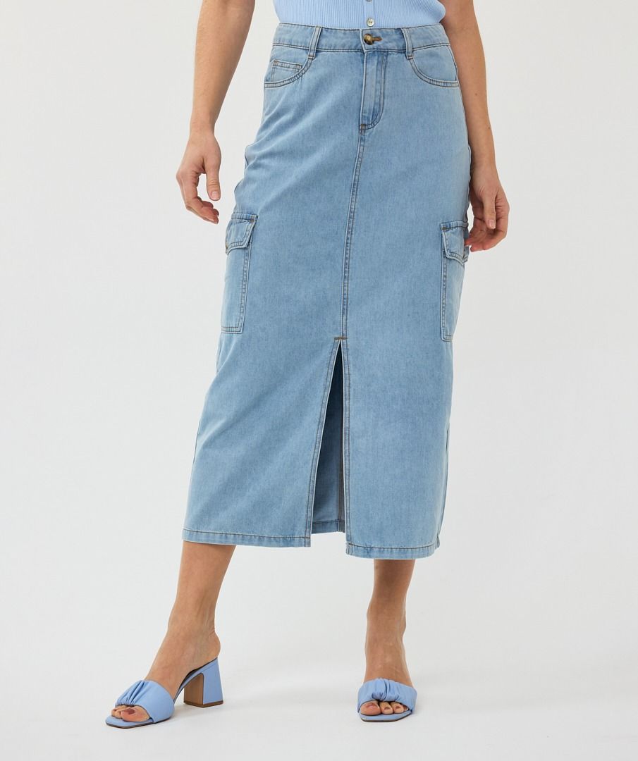 Esqualo Mid Blue Midi Jean Skirt