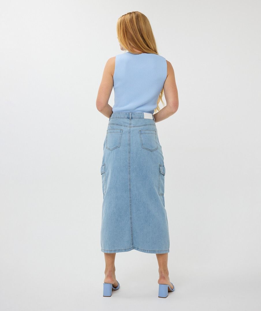 Esqualo Mid Blue Midi Jean Skirt