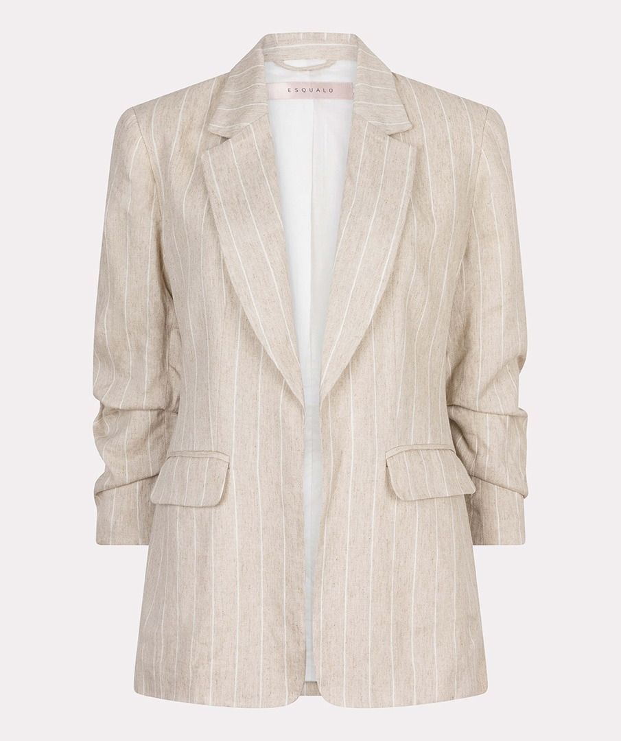 Esqualo Linen Stripe Blazer With Gathered Sleeve