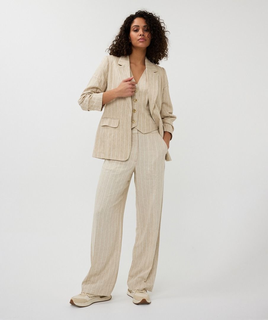 Esqualo Linen Stripe Blazer With Gathered Sleeve