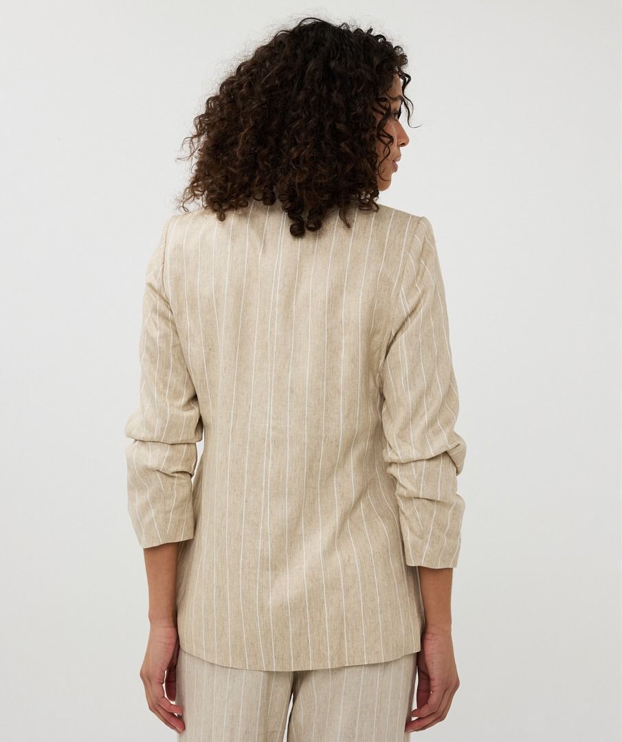 Esqualo Linen Stripe Blazer With Gathered Sleeve