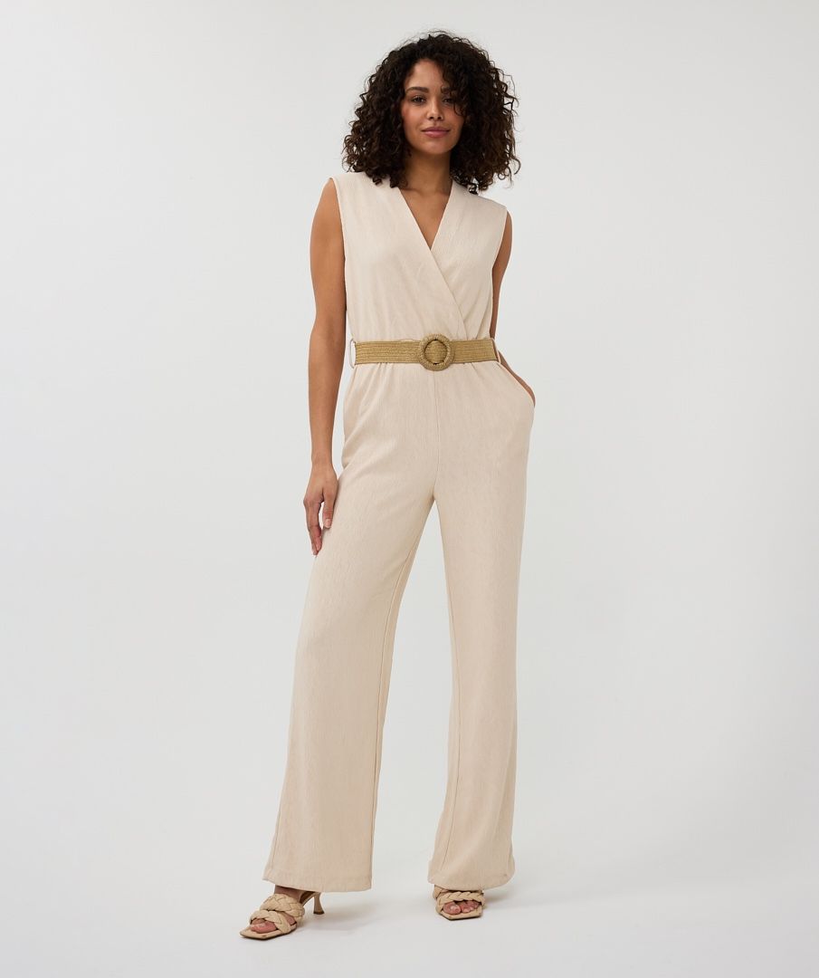 Esqualo Light Sand Fancy Crinkle Jumpsuit