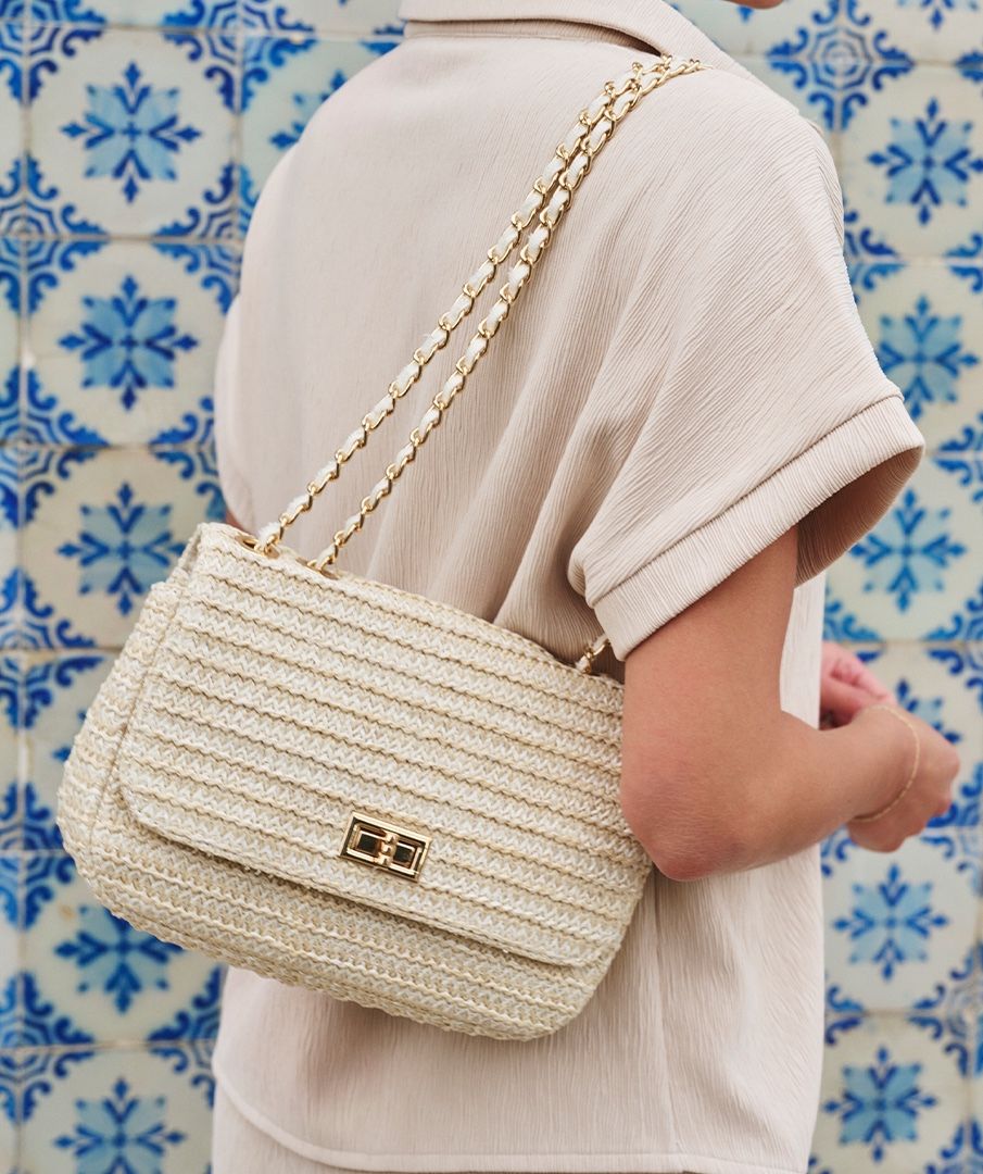 Esqualo Off White Tweed Shoulder Bag