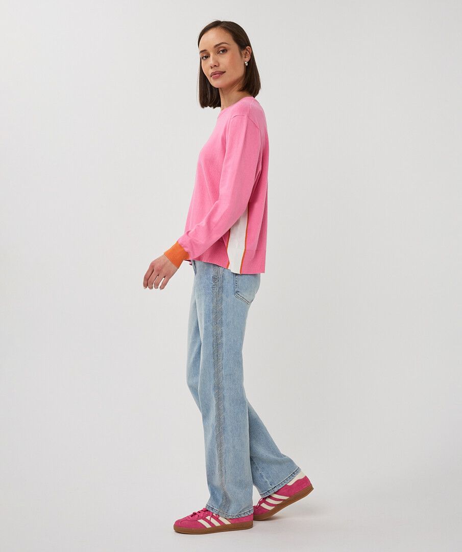Esqualo Sweater Rose Striped Sleeve Sweater