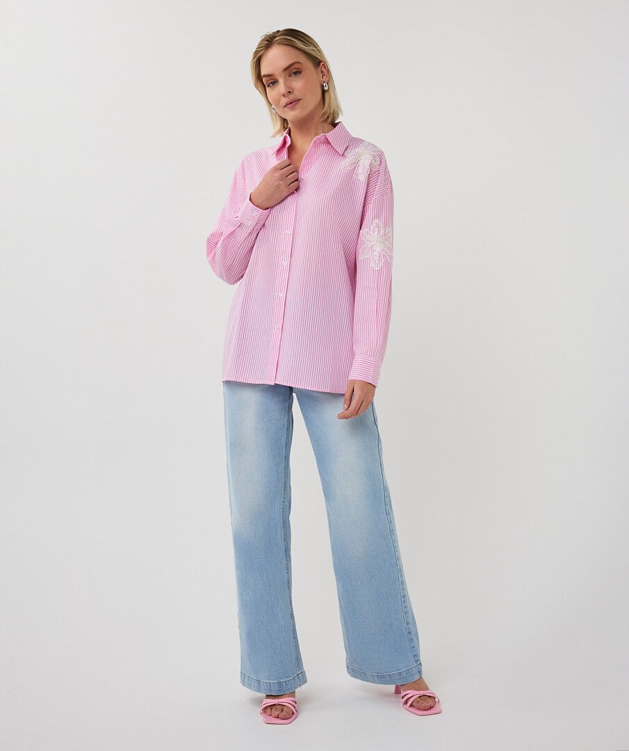 Esqualo Pinstripe Shirt With Flower Detail