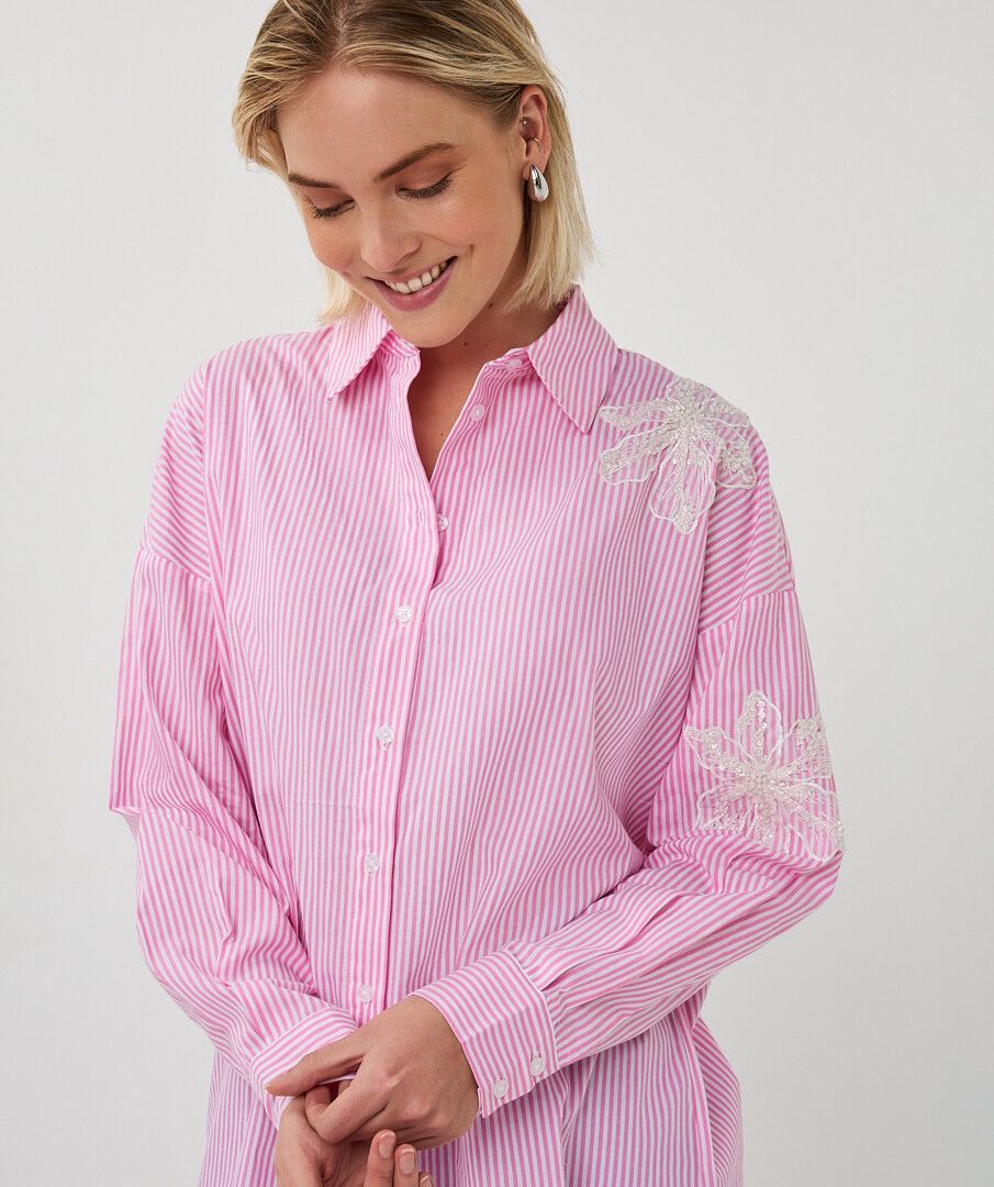 Esqualo Pinstripe Shirt With Flower Detail