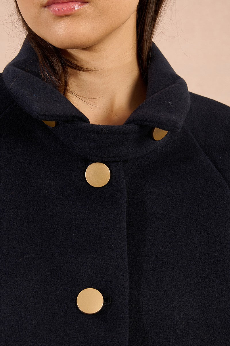 Molly Bracken Straight Fell Navy Coat With Large Buttons