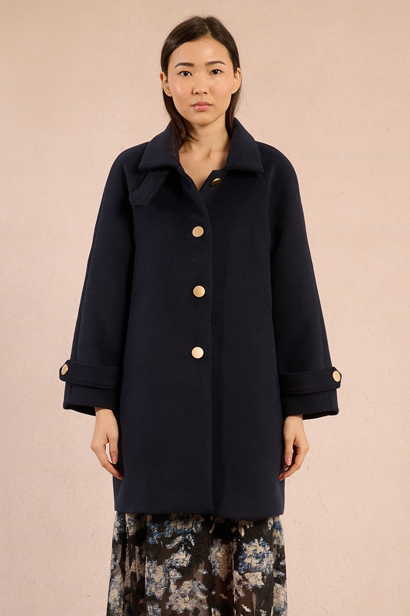 Molly Bracken Straight Fell Navy Coat With Large Buttons