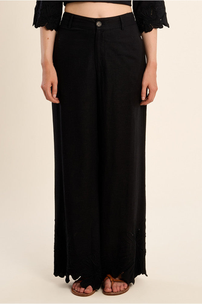 Molly Bracken Straight Leg Linen Mix Black Trouser