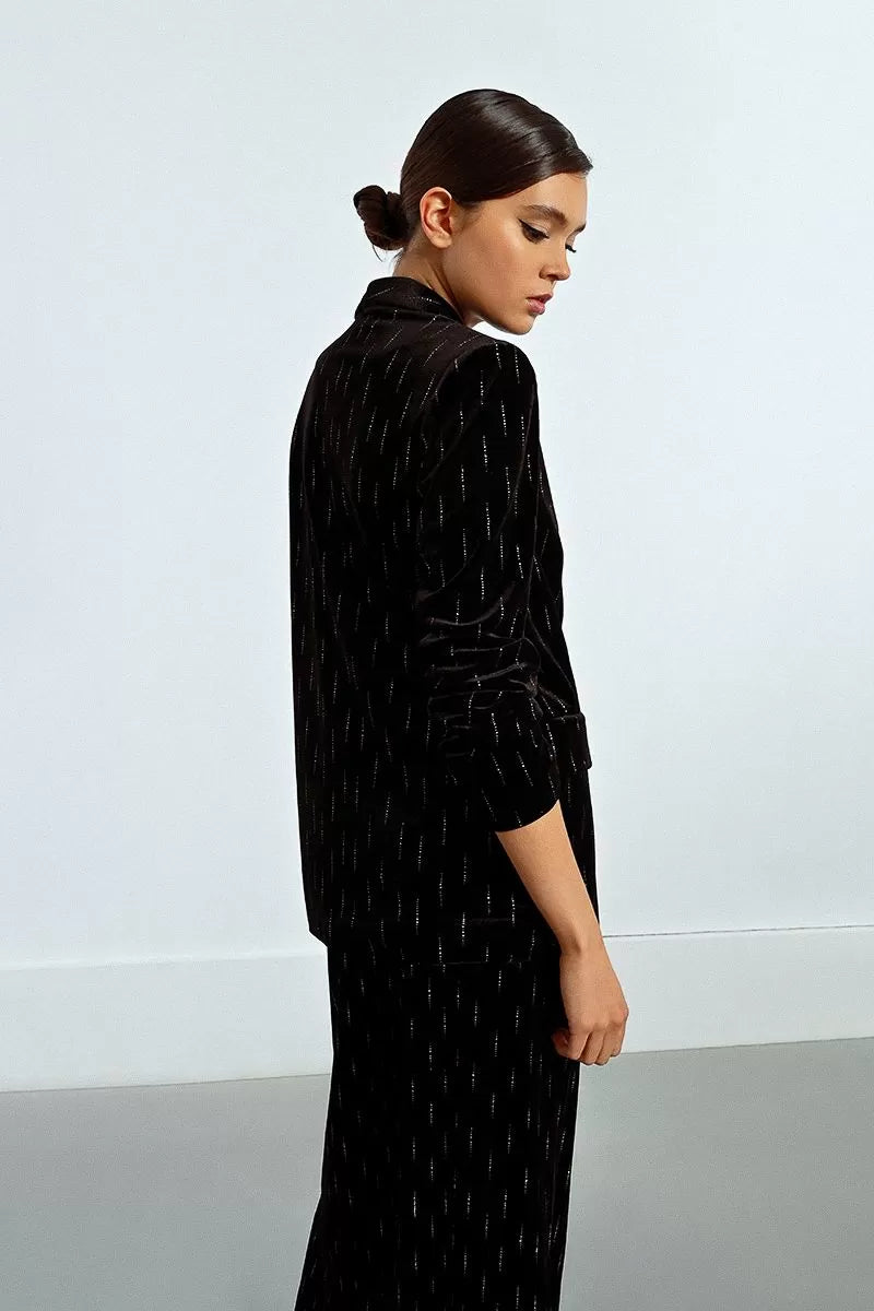 Lili Sidonio Straight Velvet &amp; Rhinestone Black Blazer