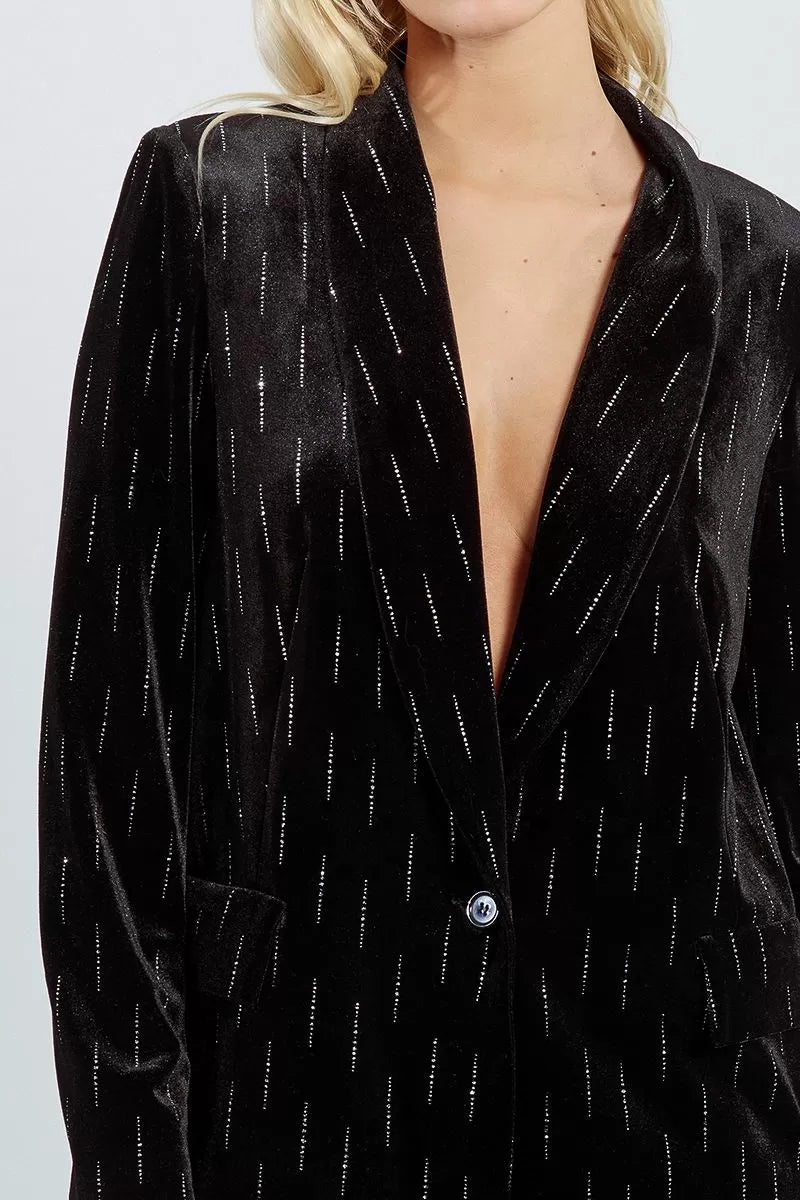 Lili Sidonio Straight Velvet &amp; Rhinestone Black Blazer