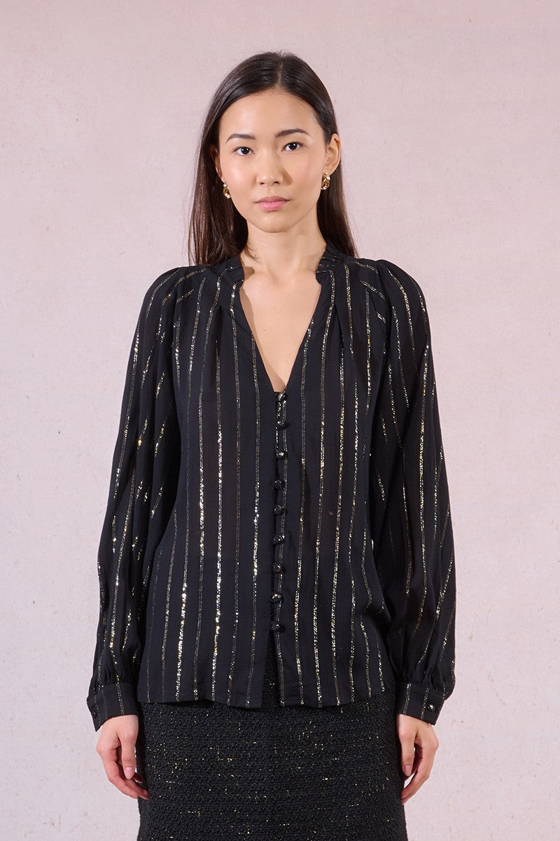 Molly Bracken Black Striped And Iridescent Shirt