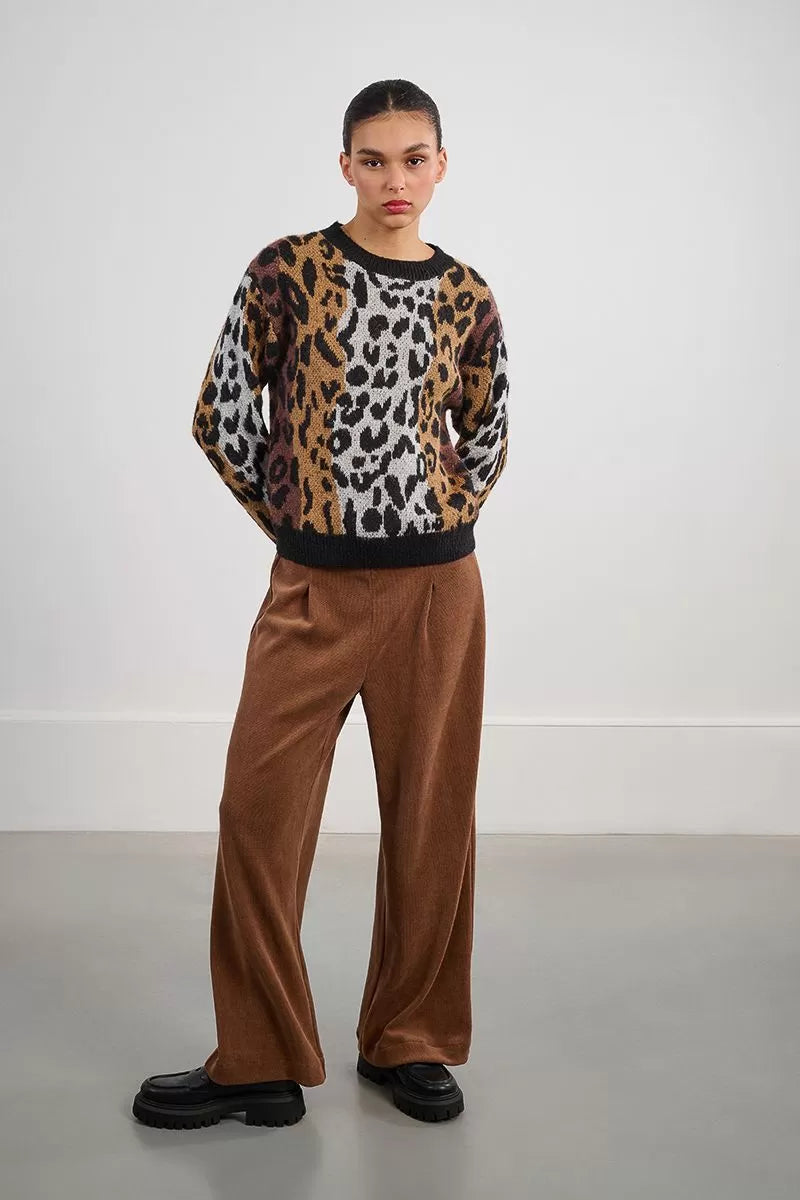 Lili Sidonio Striped &amp; Knitted Leopard Sweater
