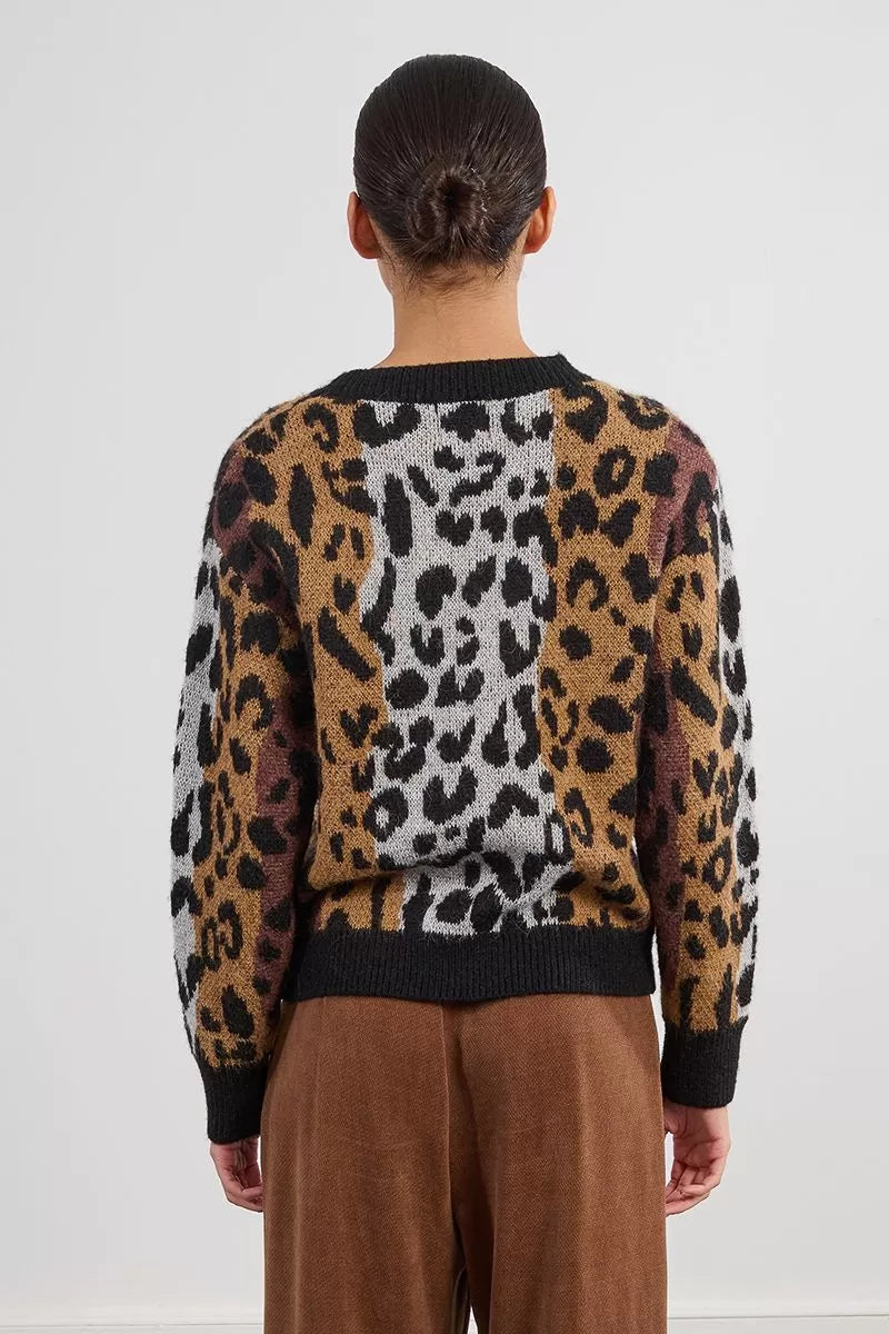 Lili Sidonio Striped &amp; Knitted Leopard Sweater