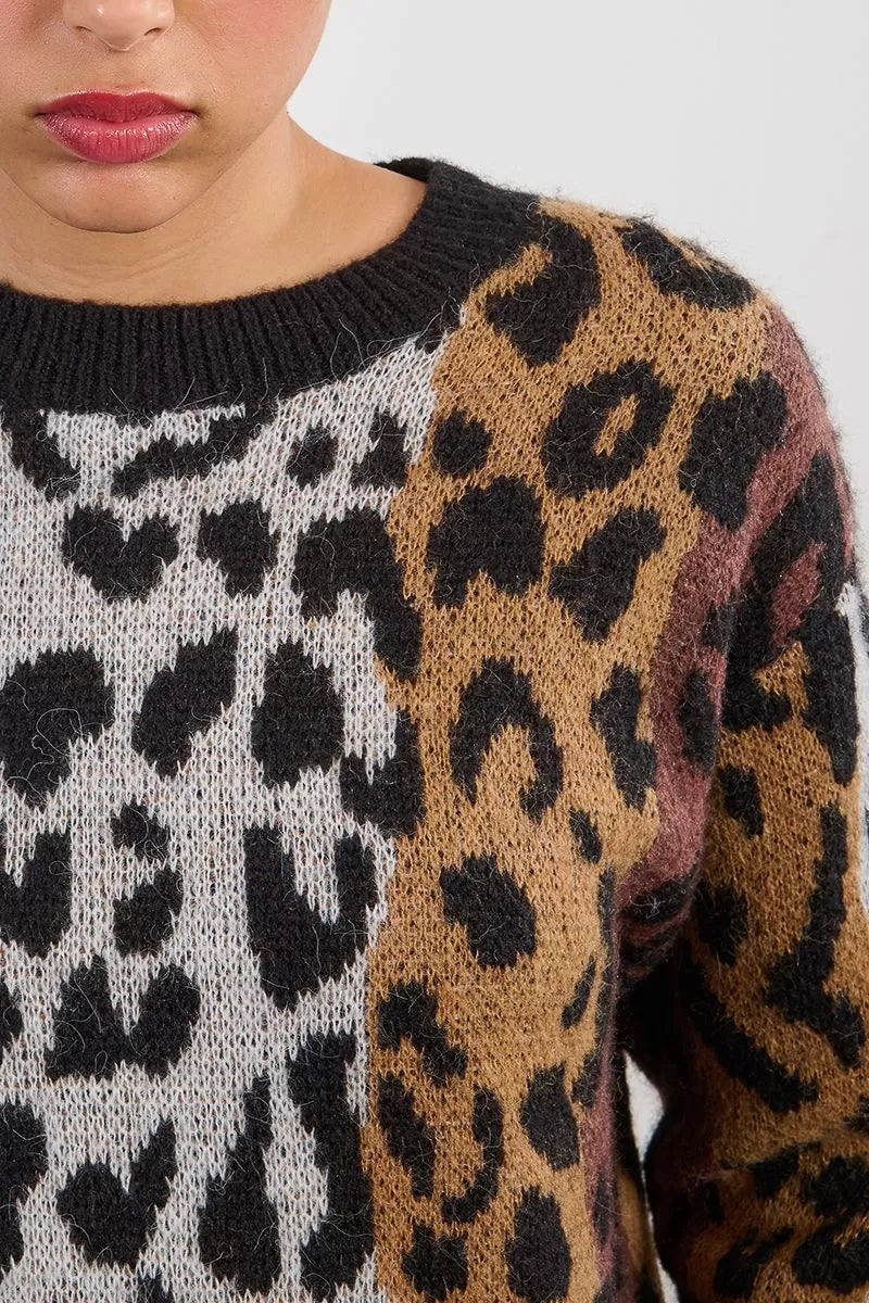Lili Sidonio Striped &amp; Knitted Leopard Sweater