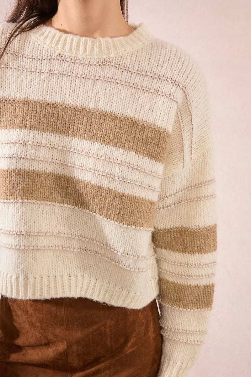 Molly Bracken Striped Knitted Cropped Sweater