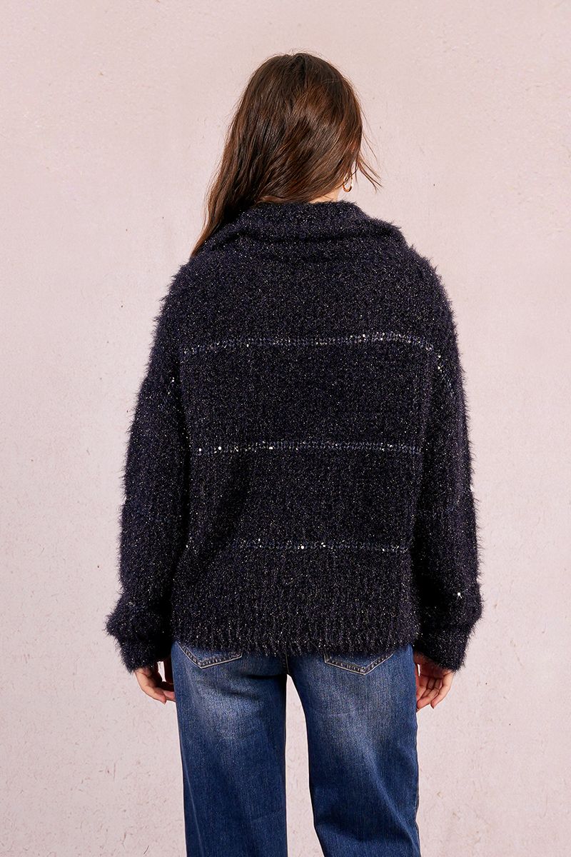 Molly Bracken Striped Knitted Navy Blue Sweater