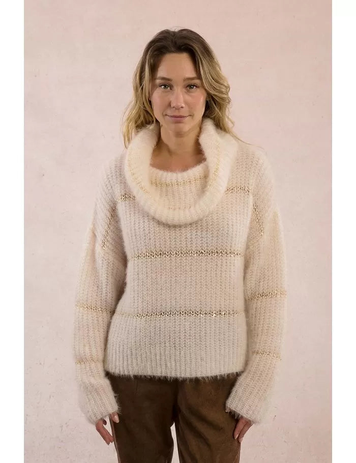Molly Bracken Striped Knitted Off White Sweater