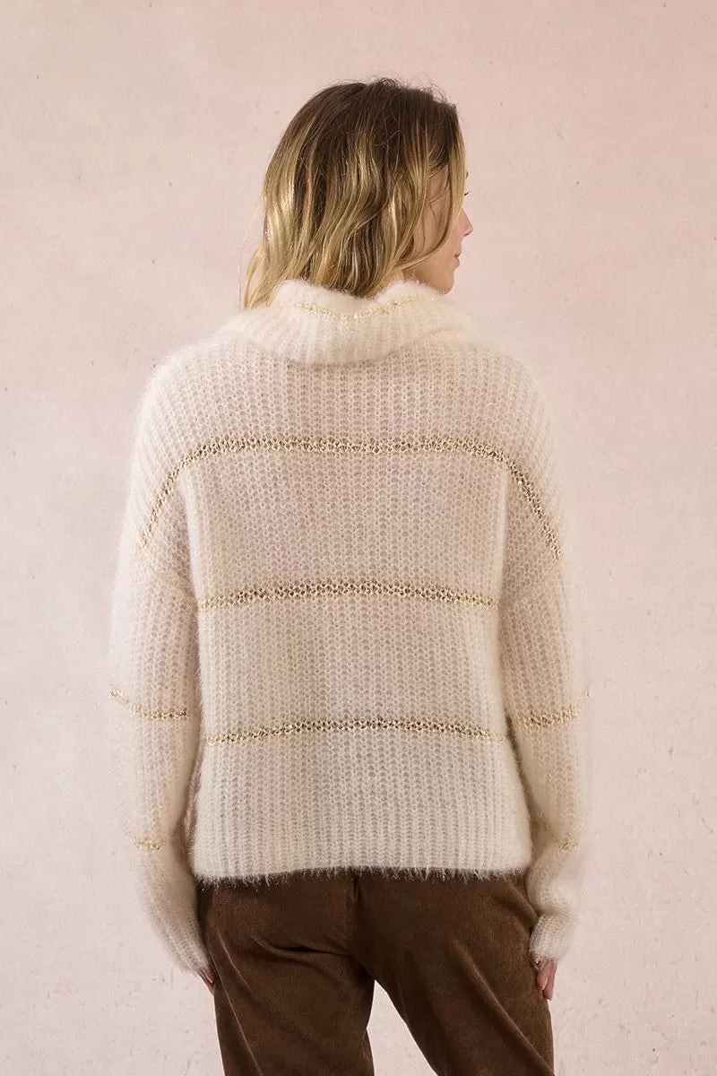 Molly Bracken Striped Knitted Off White Sweater