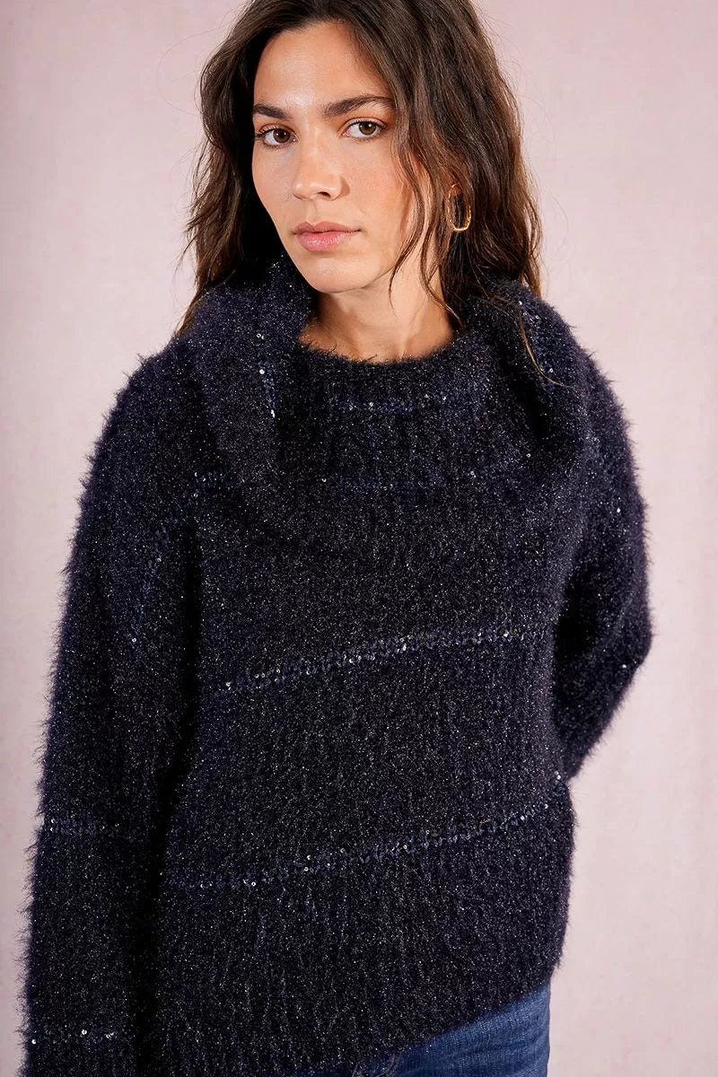 Molly Bracken Striped Knitted Navy Blue Sweater