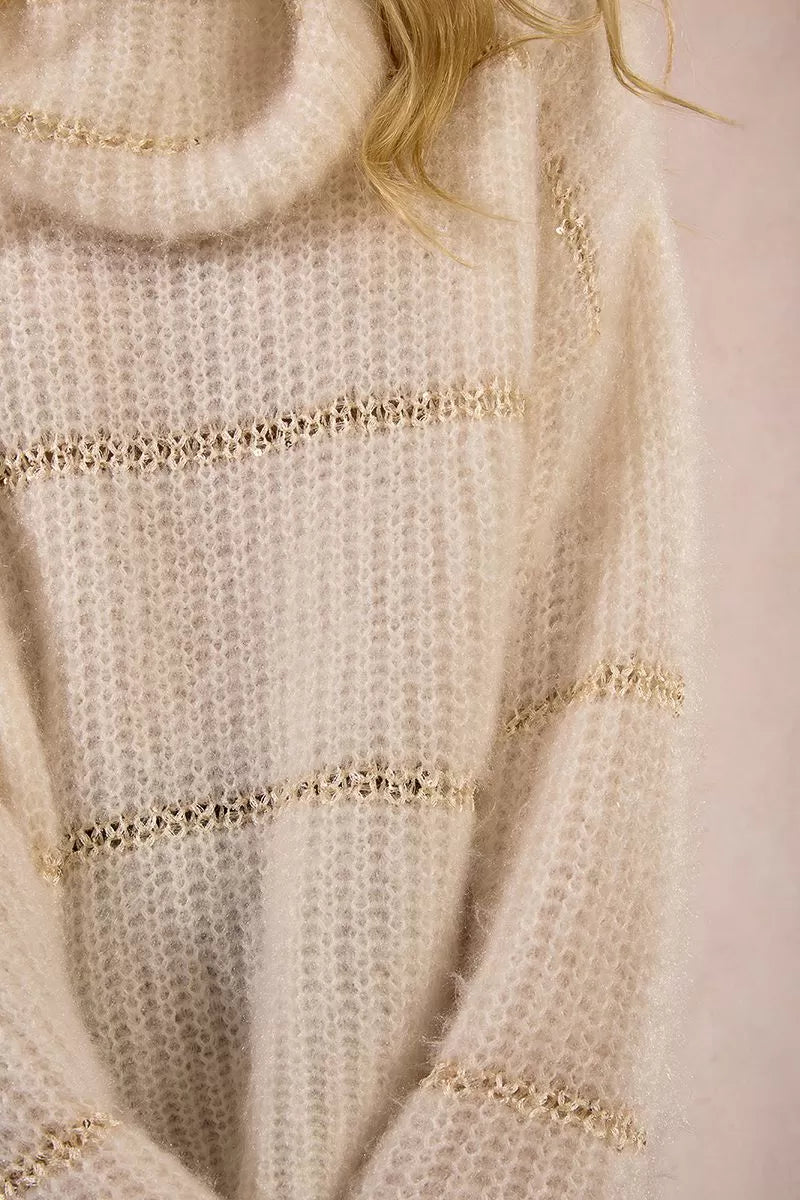 Molly Bracken Striped Knitted Off White Sweater