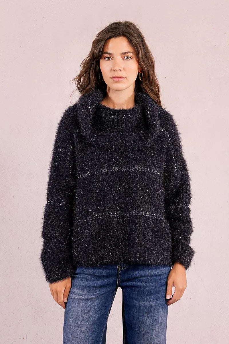 Molly Bracken Striped Knitted Navy Blue Sweater