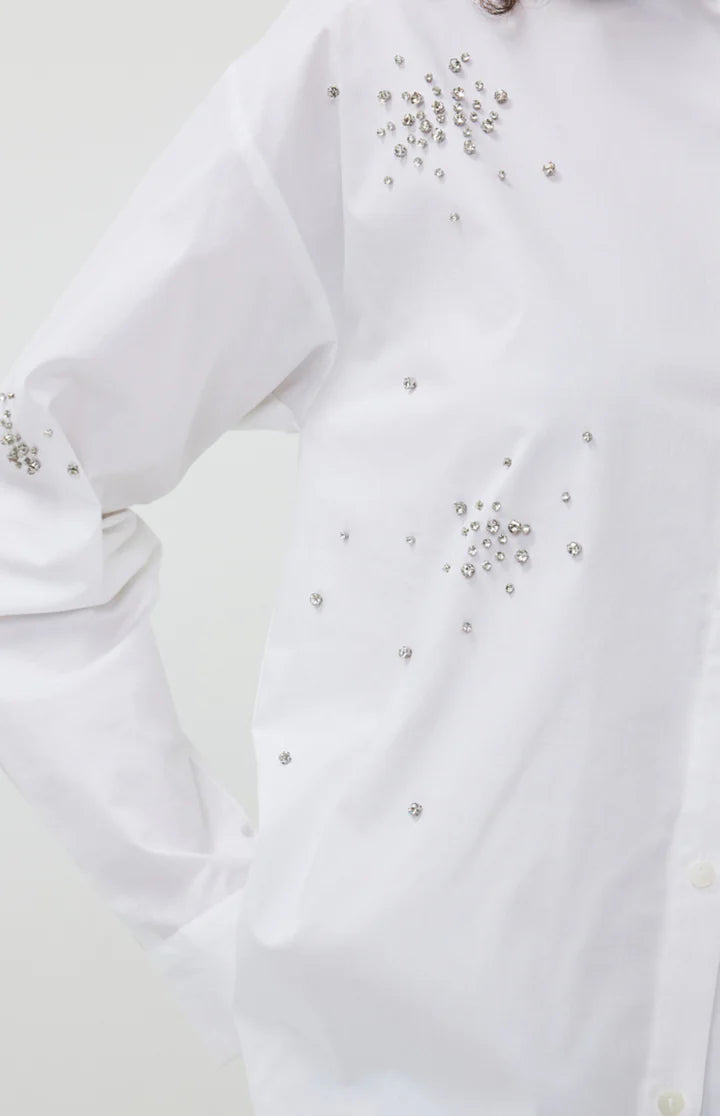 Esqualo Off White Rhinestone Poplin Decorated Shirt