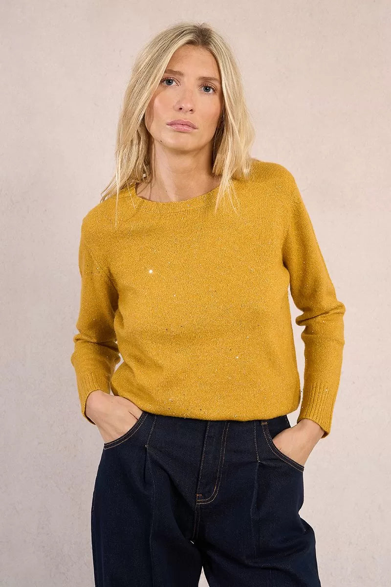 Molly Bracken Saffron Yellow Sweater Sprinkled With Sequins