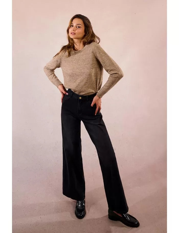 Molly Bracken Light Brown Sweater Sprinkled With Sequins