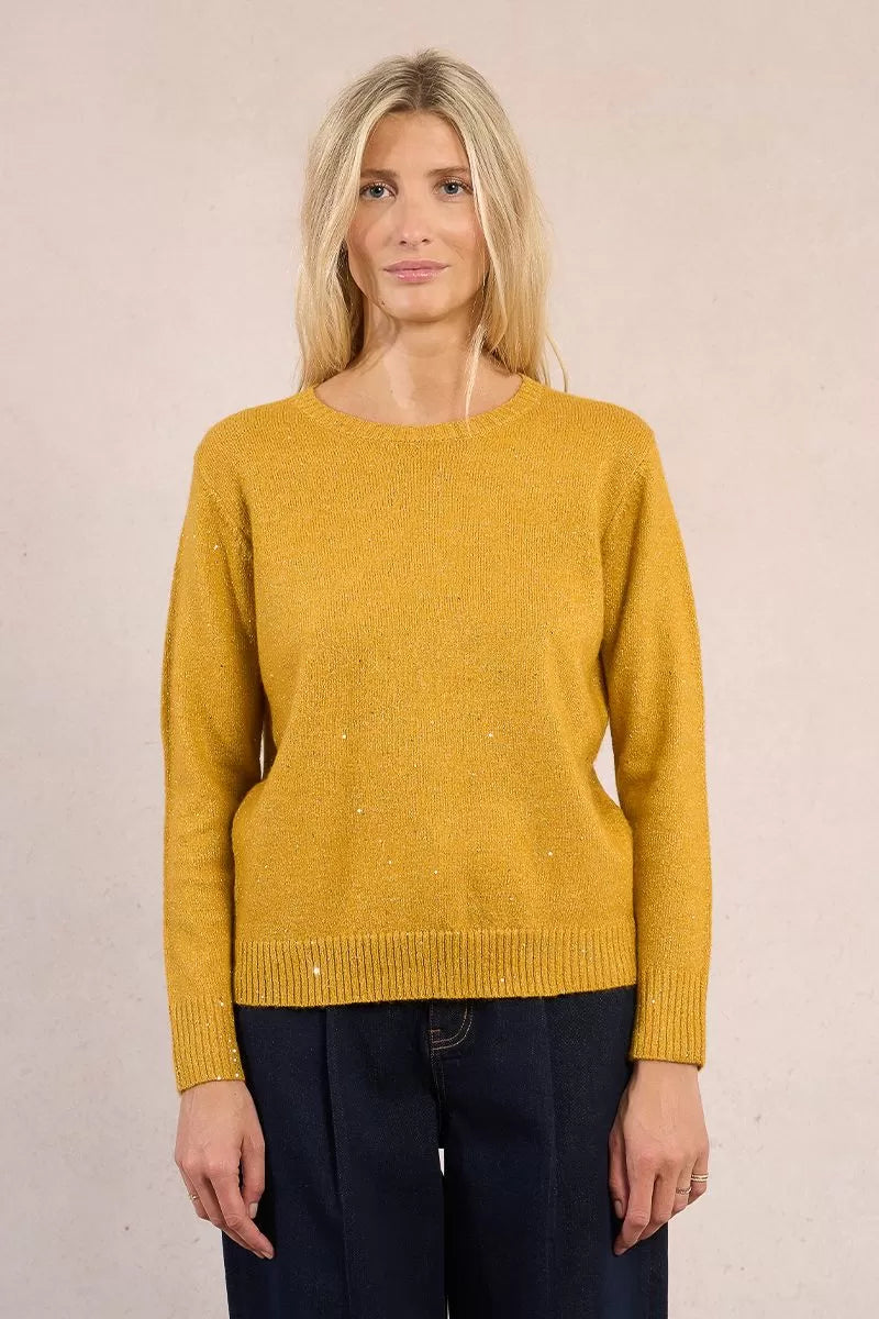 Molly Bracken Saffron Yellow Sweater Sprinkled With Sequins