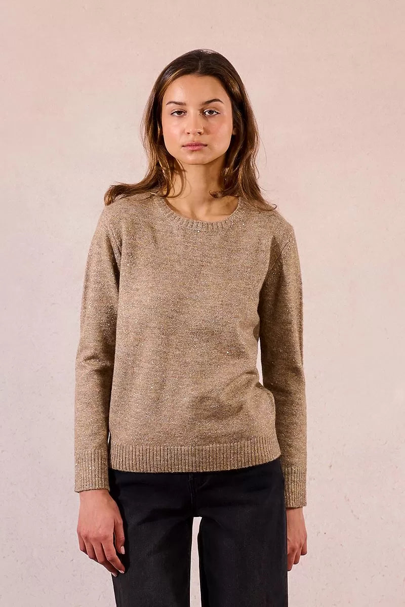 Molly Bracken Light Brown Sweater Sprinkled With Sequins