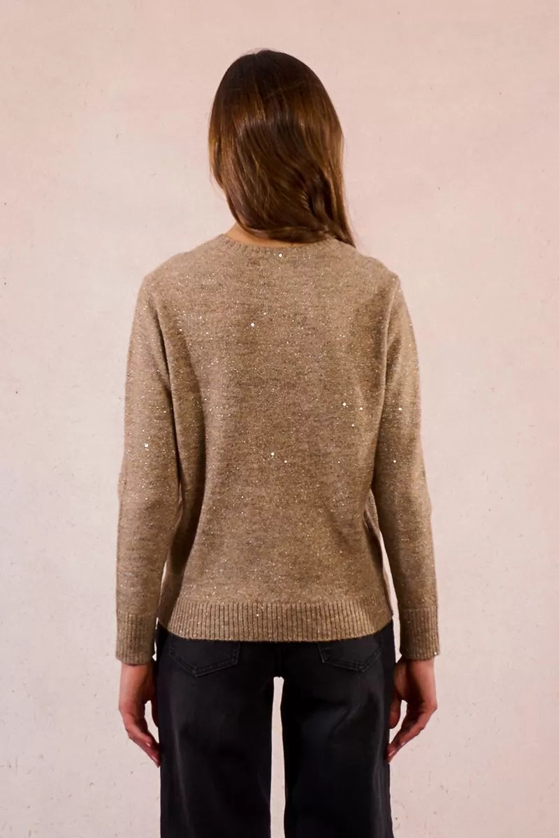 Molly Bracken Light Brown Sweater Sprinkled With Sequins