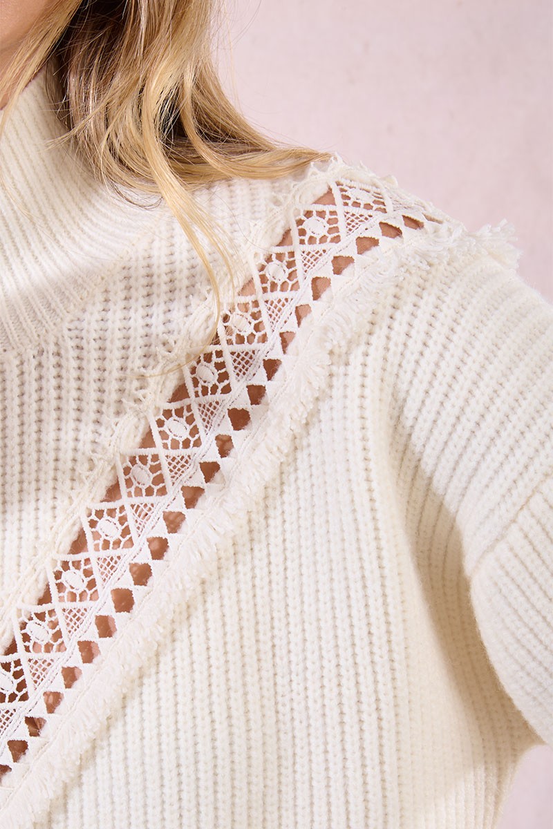 Molly Bracken Off White Sweater With Fancy Bust