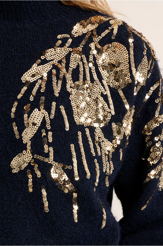Molly Bracken Navy High Neck Sweater With Embellishment