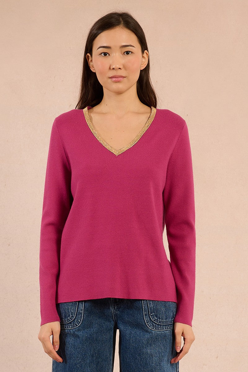 Molly Bracken Purple Bourg V Neck Sweater