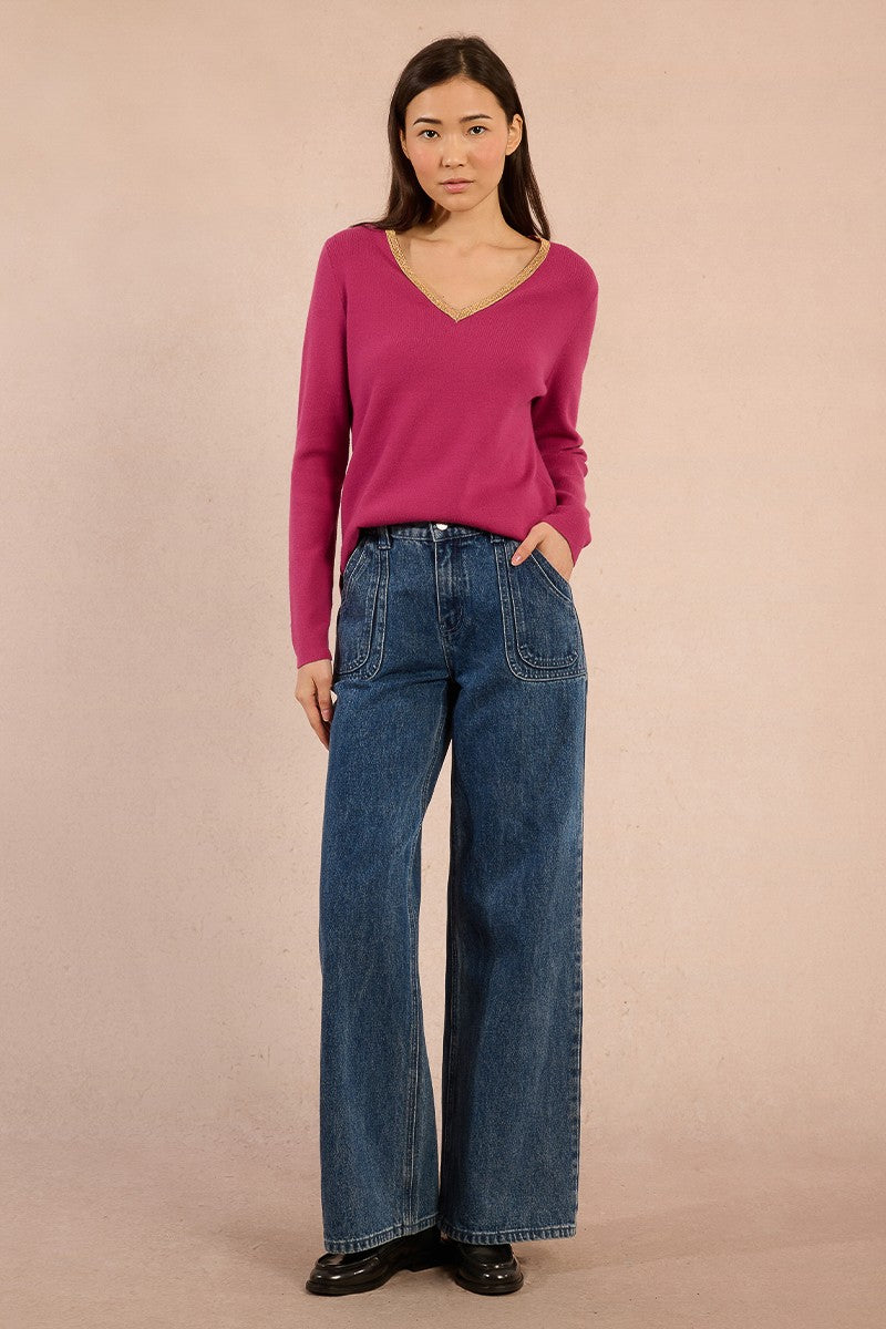 Molly Bracken Purple Bourg V Neck Sweater