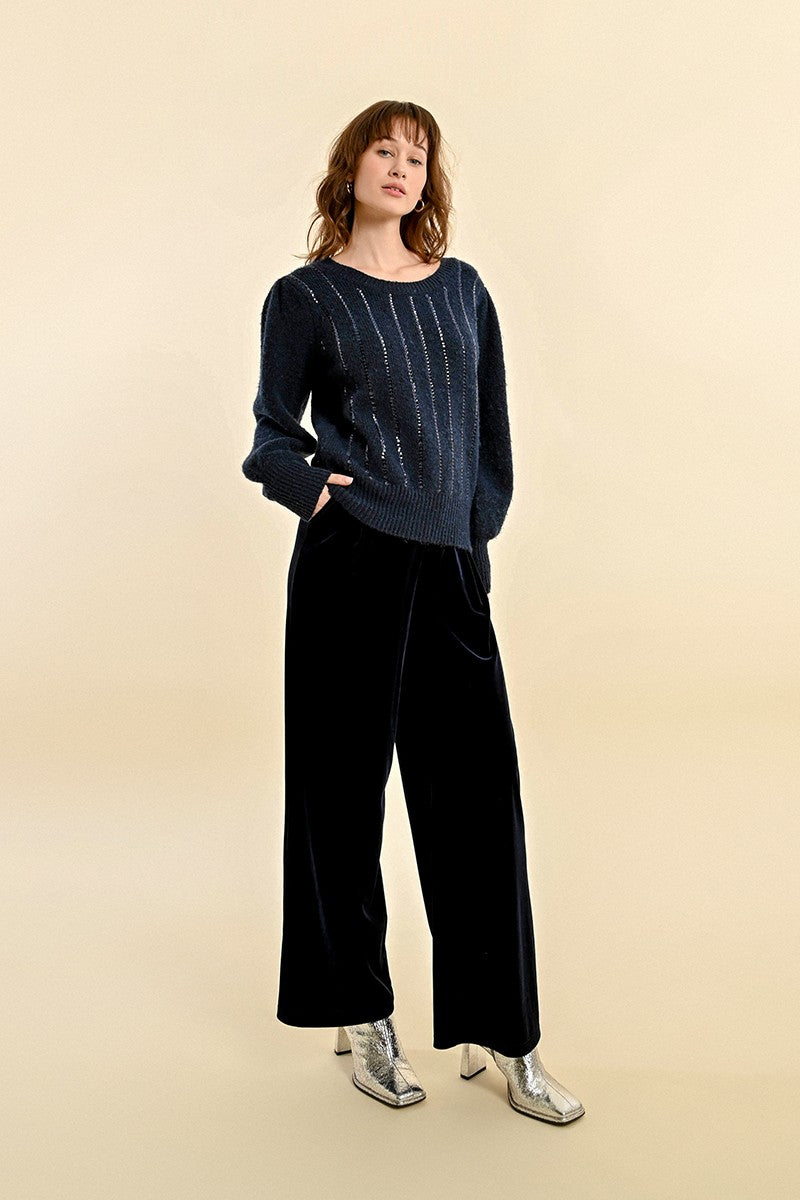 Molly Bracken Navy Sweater With Wool, Puffed Sleeves